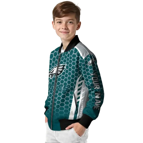 personalized philadelphia eagles hexagon grid green bomber jacket trendy