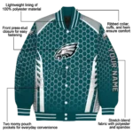 personalized philadelphia eagles hexagon grid green varsity jacket best selling