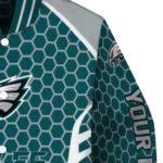 personalized philadelphia eagles hexagon grid green varsity jacket best selling