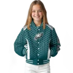 personalized philadelphia eagles hexagon grid green varsity jacket best selling