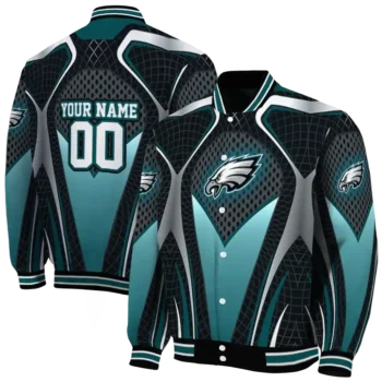 personalized philadelphia eagles mesh chest grey crocs black varsity jacket fashion forward