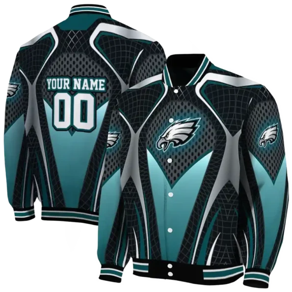 personalized philadelphia eagles mesh chest grey crocs black varsity jacket fashion forward