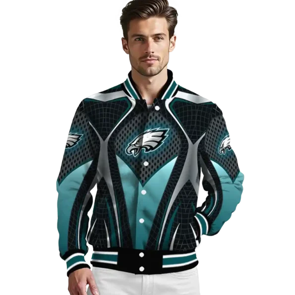 personalized philadelphia eagles mesh chest grey crocs black varsity jacket high quality