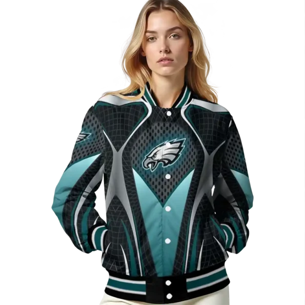 personalized philadelphia eagles mesh chest grey crocs black varsity jacket latest model