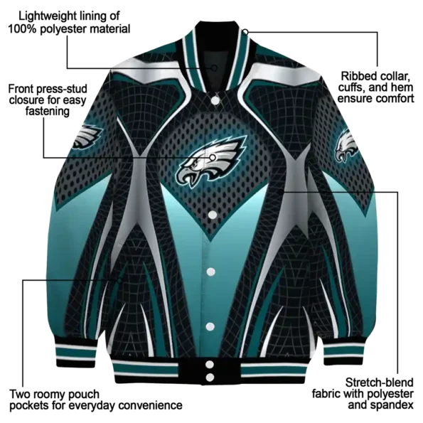 personalized philadelphia eagles mesh chest grey crocs black varsity jacket new arrival