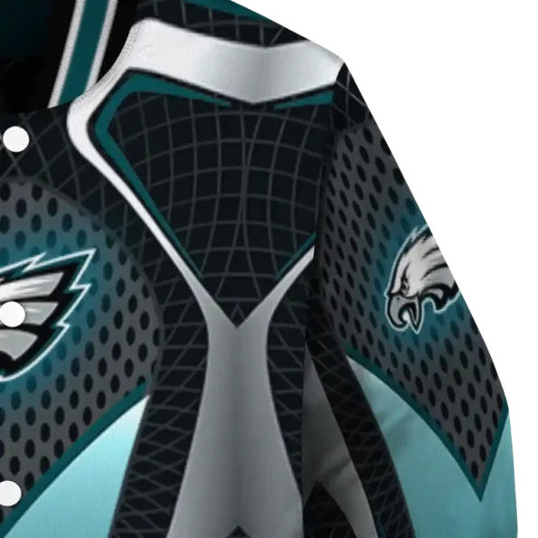personalized philadelphia eagles mesh chest grey crocs black varsity jacket premium grade