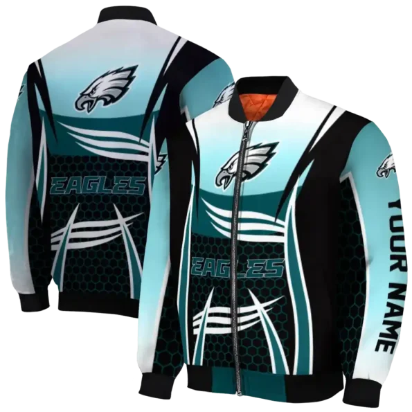 personalized philadelphia eagles mesh effect green black bomber jacket fashion forward