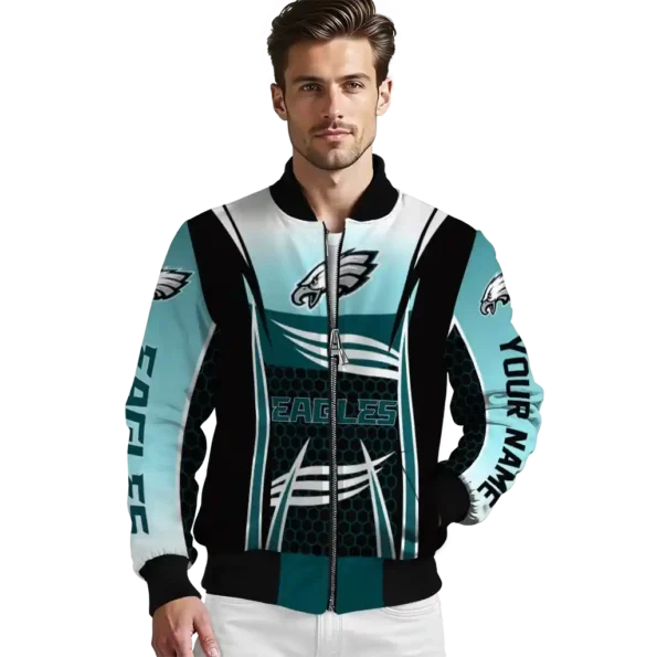 personalized philadelphia eagles mesh effect green black bomber jacket high quality