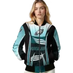personalized philadelphia eagles mesh effect green black bomber jacket best selling