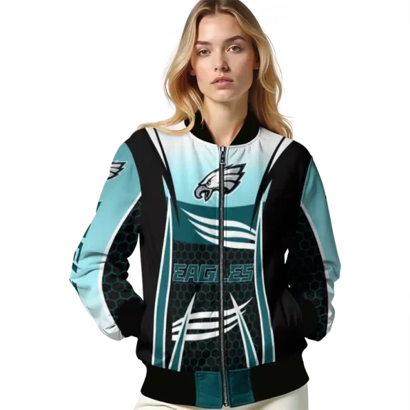 personalized philadelphia eagles mesh effect green black bomber jacket latest model