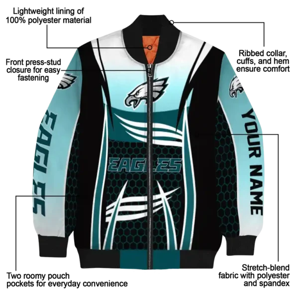 personalized philadelphia eagles mesh effect green black bomber jacket new arrival