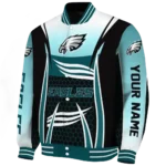 personalized philadelphia eagles mesh effect green black varsity jacket best selling