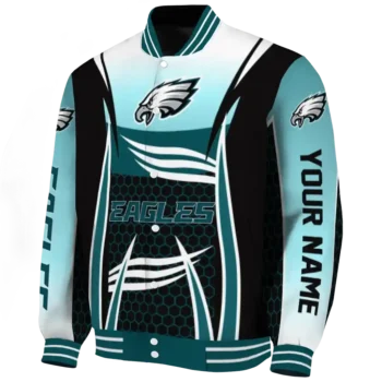 personalized philadelphia eagles mesh effect green black varsity jacket best selling
