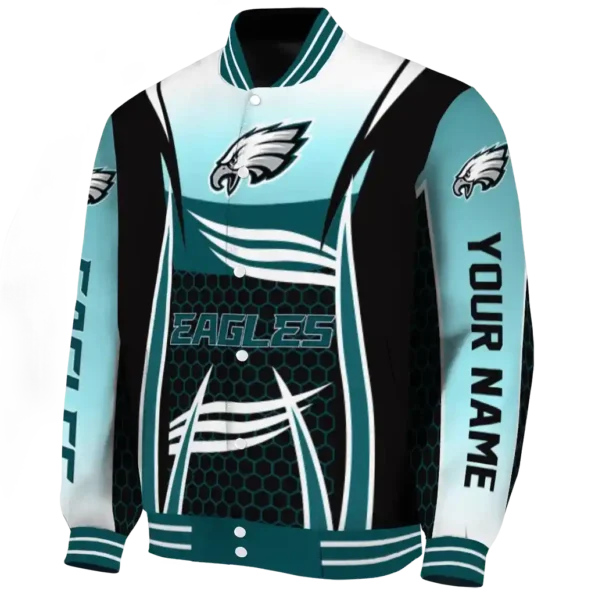 personalized philadelphia eagles mesh effect green black varsity jacket best selling