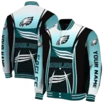 personalized philadelphia eagles mesh effect green black varsity jacket best selling