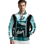 personalized philadelphia eagles mesh effect green black varsity jacket best selling
