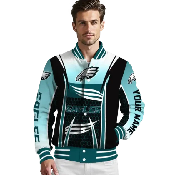 personalized philadelphia eagles mesh effect green black varsity jacket high quality