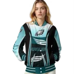 personalized philadelphia eagles mesh effect green black varsity jacket best selling