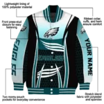 personalized philadelphia eagles mesh effect green black varsity jacket best selling