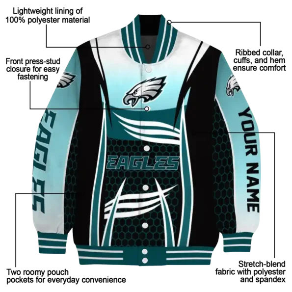 personalized philadelphia eagles mesh effect green black varsity jacket new arrival