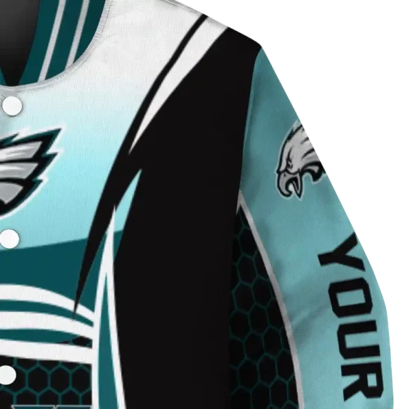 personalized philadelphia eagles mesh effect green black varsity jacket premium grade