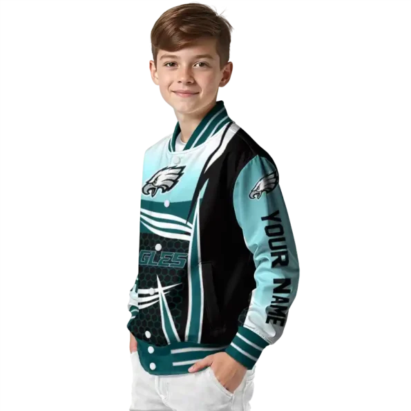 personalized philadelphia eagles mesh effect green black varsity jacket trendy