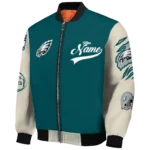 personalized philadelphia eagles razorback outline green nude bomber jacket best selling
