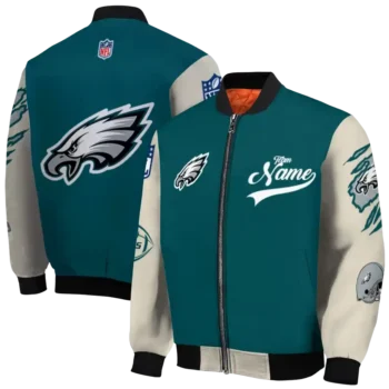 personalized philadelphia eagles razorback outline green nude bomber jacket fashion forward