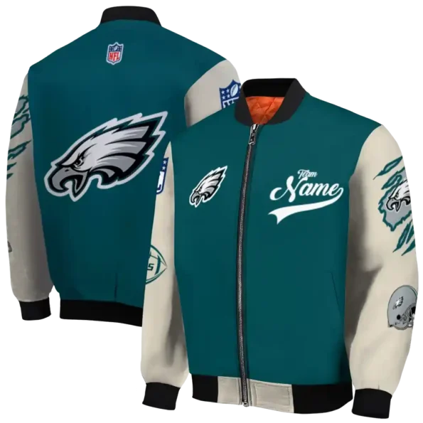 personalized philadelphia eagles razorback outline green nude bomber jacket fashion forward