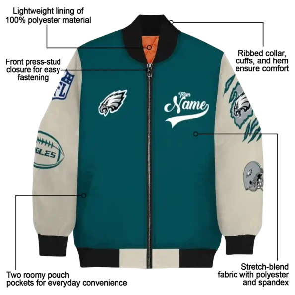 personalized philadelphia eagles razorback outline green nude bomber jacket new arrival