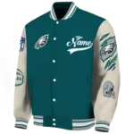 personalized philadelphia eagles razorback outline green nude varsity jacket best selling