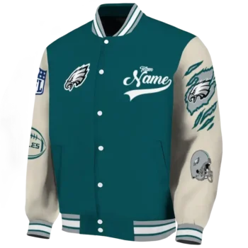 personalized philadelphia eagles razorback outline green nude varsity jacket best selling