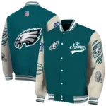 personalized philadelphia eagles razorback outline green nude varsity jacket best selling