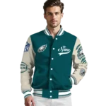 personalized philadelphia eagles razorback outline green nude varsity jacket best selling