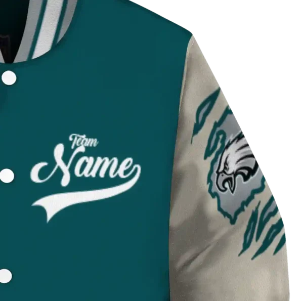 personalized philadelphia eagles razorback outline green nude varsity jacket premium grade