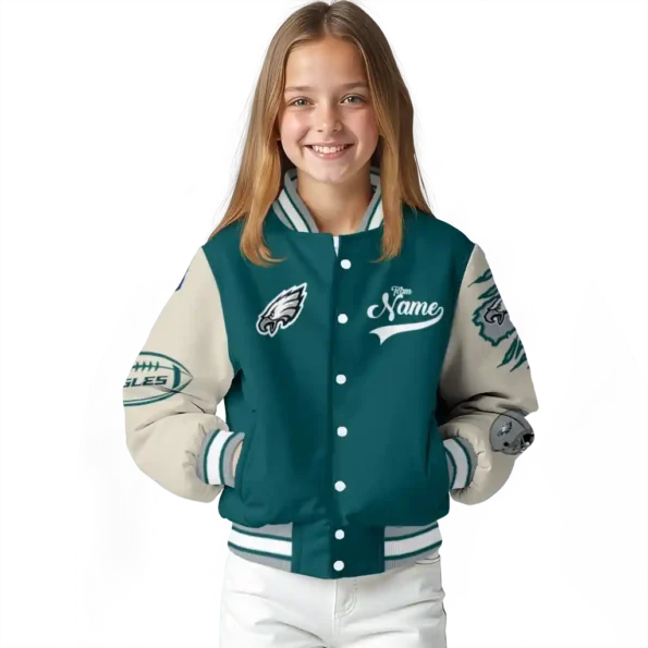personalized philadelphia eagles razorback outline green nude varsity jacket top rated