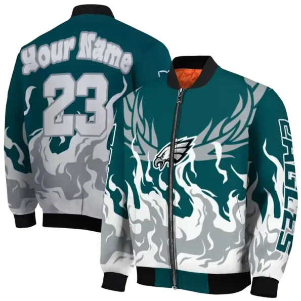 personalized philadelphia eagles winged blaze green white bomber jacket fashion forward