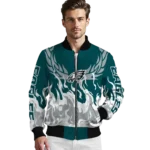 personalized philadelphia eagles winged blaze green white bomber jacket best selling