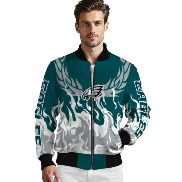 personalized philadelphia eagles winged blaze green white bomber jacket high quality