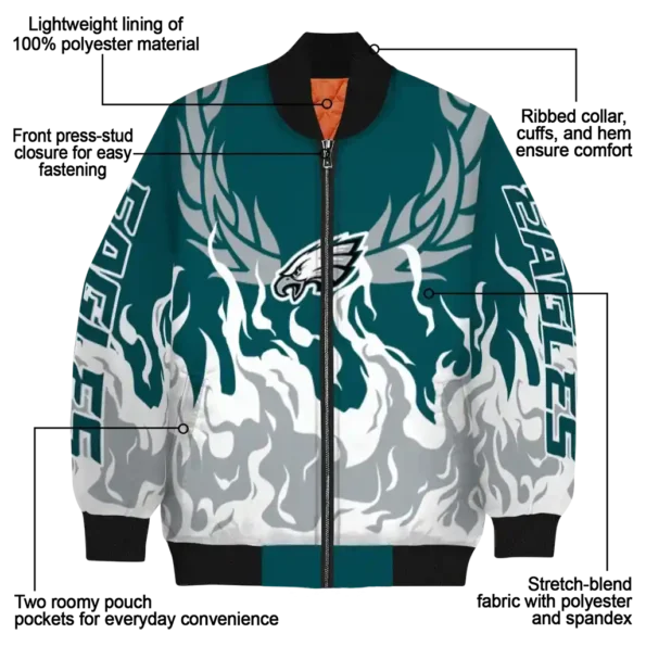 personalized philadelphia eagles winged blaze green white bomber jacket new arrival