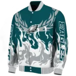 personalized philadelphia eagles winged blaze green white varsity jacket best selling