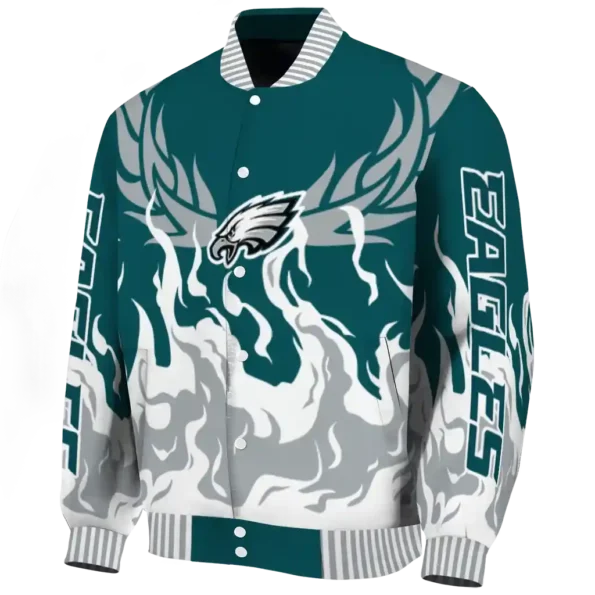 personalized philadelphia eagles winged blaze green white varsity jacket best selling