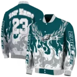 personalized philadelphia eagles winged blaze green white varsity jacket best selling