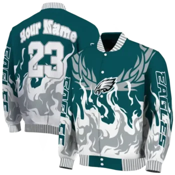 personalized philadelphia eagles winged blaze green white varsity jacket fashion forward