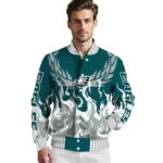 personalized philadelphia eagles winged blaze green white varsity jacket best selling