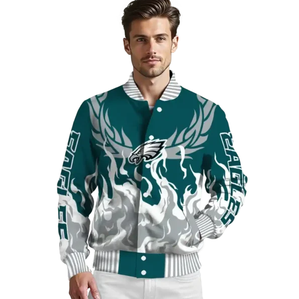 personalized philadelphia eagles winged blaze green white varsity jacket high quality