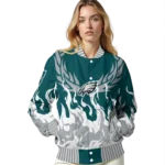 personalized philadelphia eagles winged blaze green white varsity jacket best selling