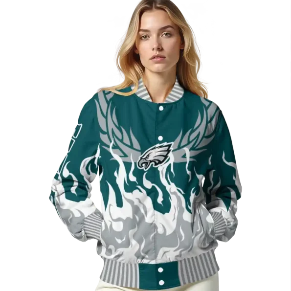 personalized philadelphia eagles winged blaze green white varsity jacket latest model