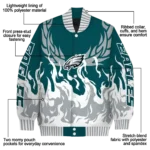 personalized philadelphia eagles winged blaze green white varsity jacket best selling