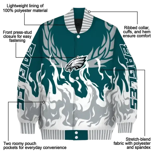 personalized philadelphia eagles winged blaze green white varsity jacket new arrival